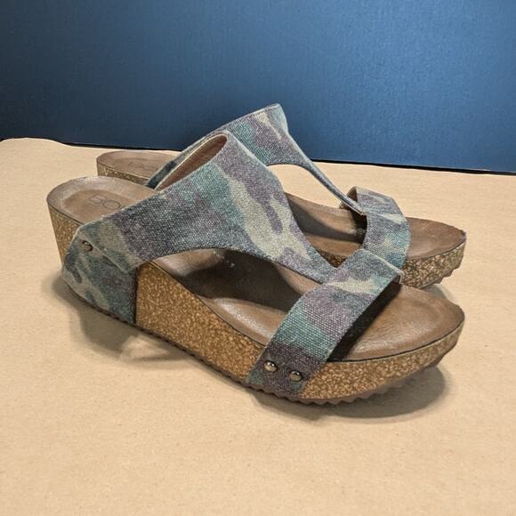 Boutique by Corkys Lilo Canvas Camo Wedge Cork Sandals Peep Toe Twee Summer Boho - Picture 1 of 6